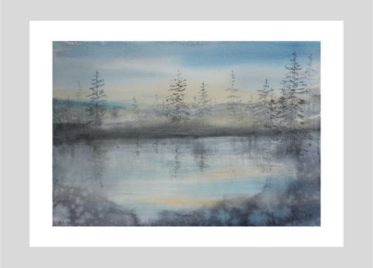 'Blå sjön' watercolour, original painting. 29x38 cm