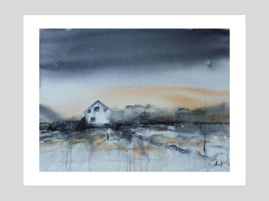 'Lonely house' watercolour, original painting. 29x38 cm